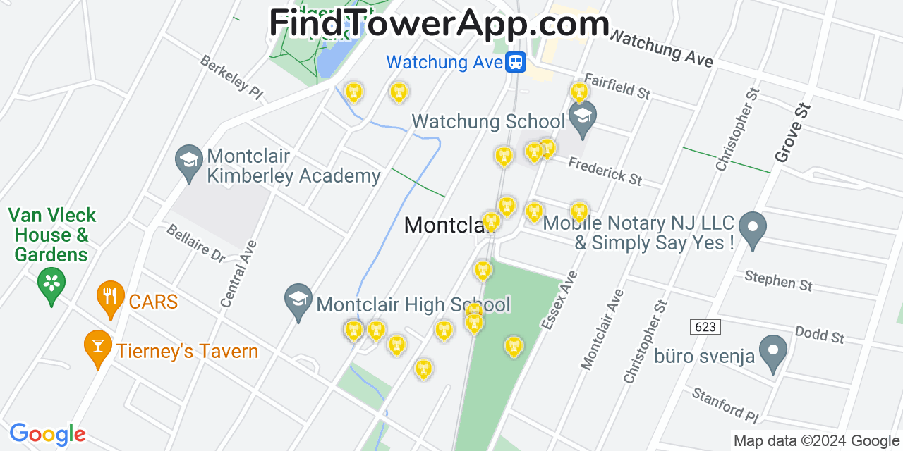 AT&T 4G/5G cell tower coverage map Montclair, New Jersey