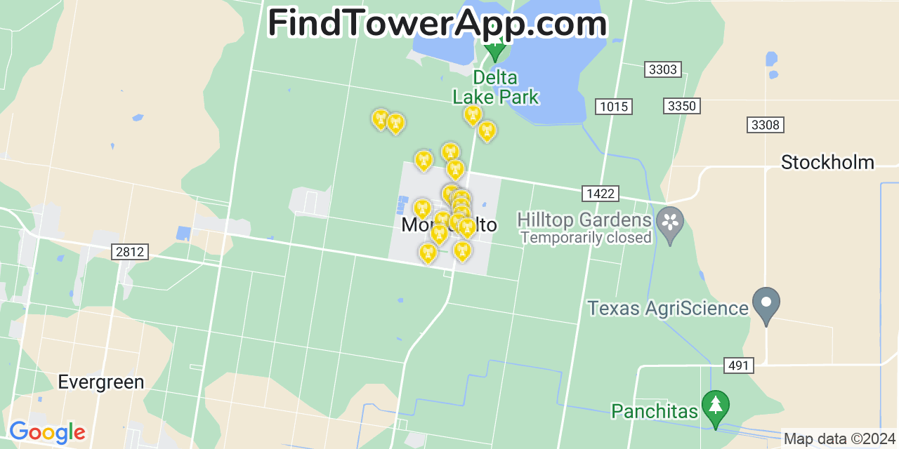 T-Mobile 4G/5G cell tower coverage map Monte Alto, Texas