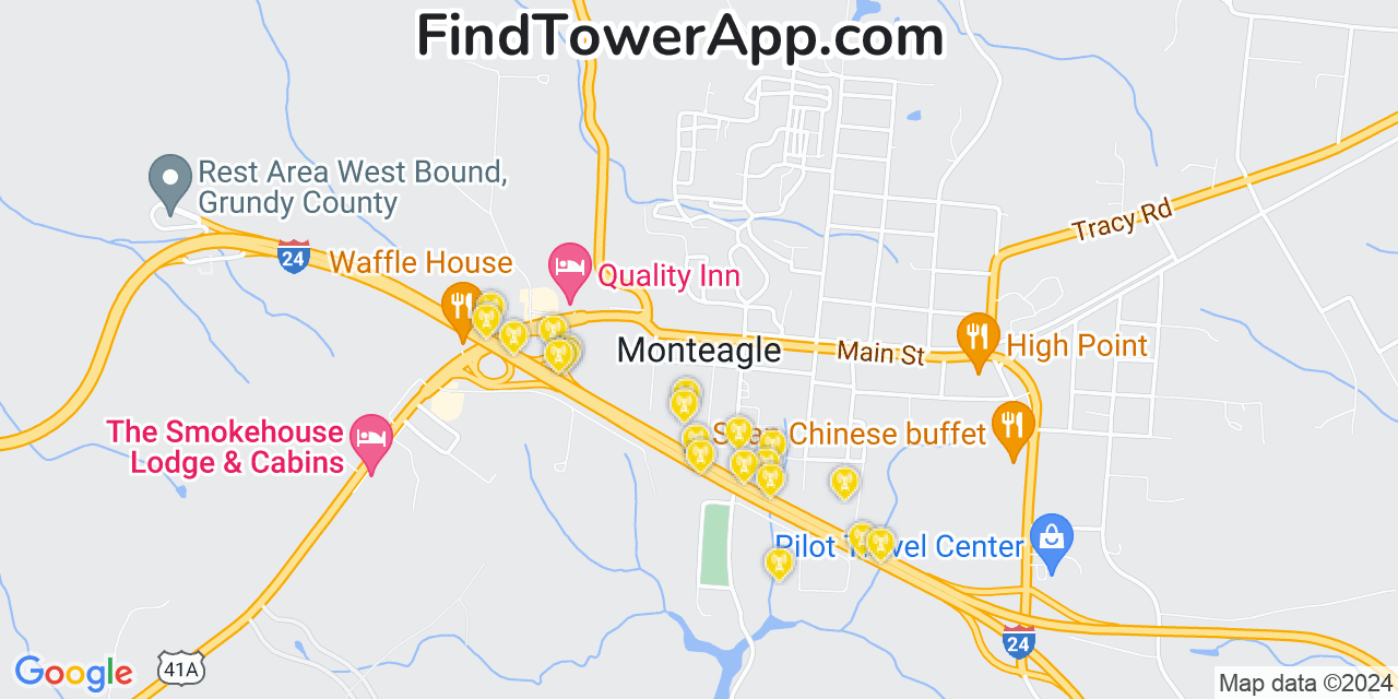 AT&T 4G/5G cell tower coverage map Monteagle, Tennessee
