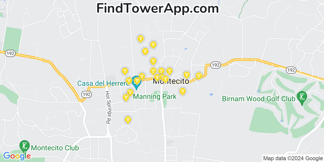 AT&T 4G/5G cell tower coverage map Montecito, California