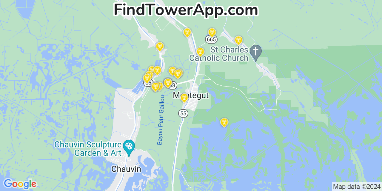 AT&T 4G/5G cell tower coverage map Montegut, Louisiana