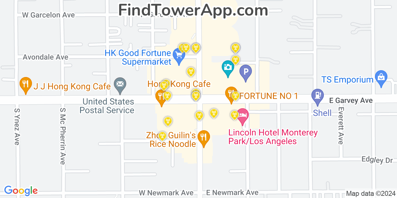 AT&T 4G/5G cell tower coverage map Monterey Park, California
