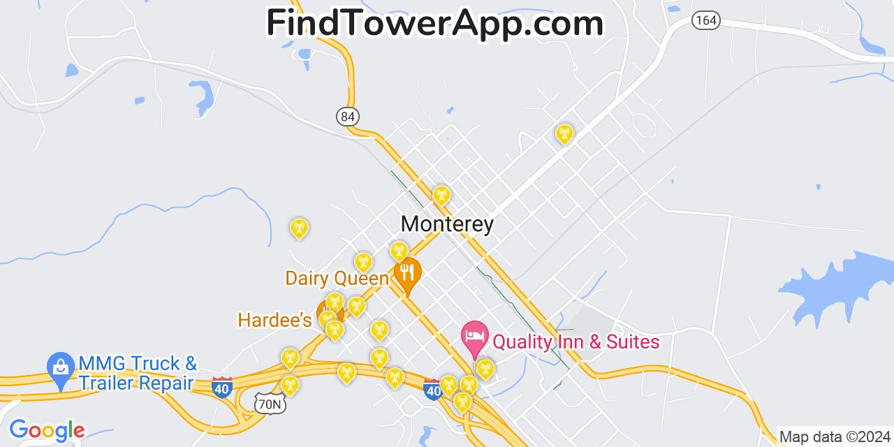 AT&T 4G/5G cell tower coverage map Monterey, Tennessee