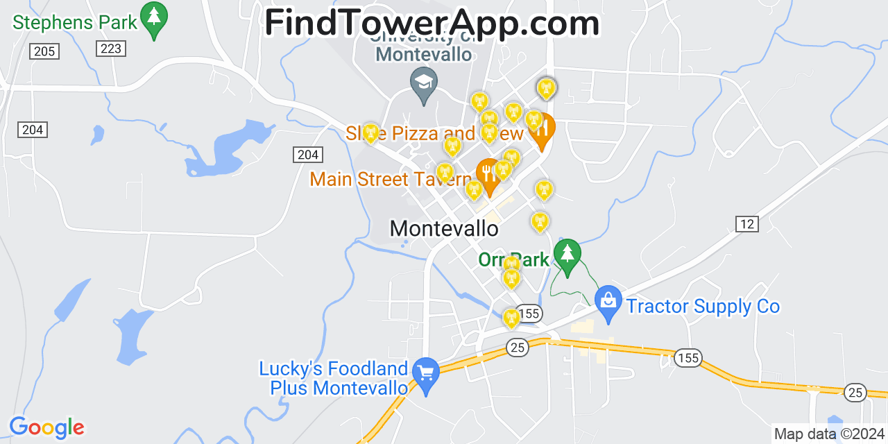 AT&T 4G/5G cell tower coverage map Montevallo, Alabama