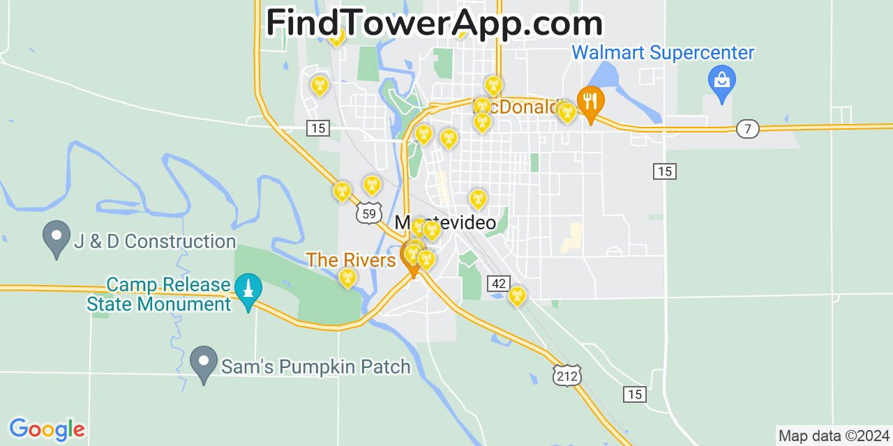 AT&T 4G/5G cell tower coverage map Montevideo, Minnesota