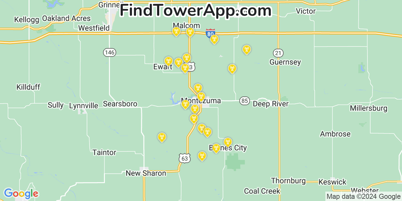 AT&T 4G/5G cell tower coverage map Montezuma, Iowa