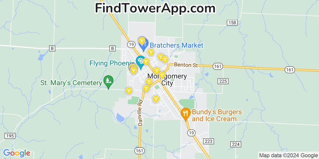 AT&T 4G/5G cell tower coverage map Montgomery City, Missouri