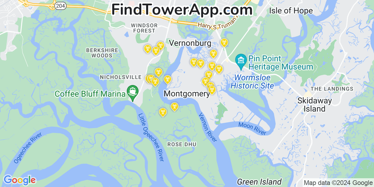 Verizon 4G/5G cell tower coverage map Montgomery, Georgia