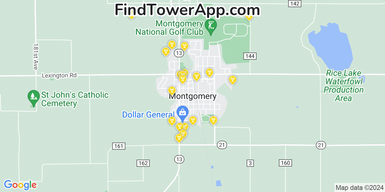 AT&T 4G/5G cell tower coverage map Montgomery, Minnesota