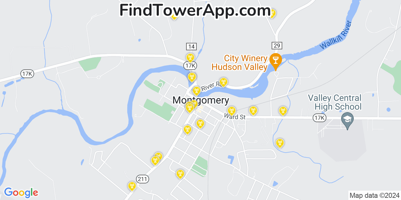 AT&T 4G/5G cell tower coverage map Montgomery, New York