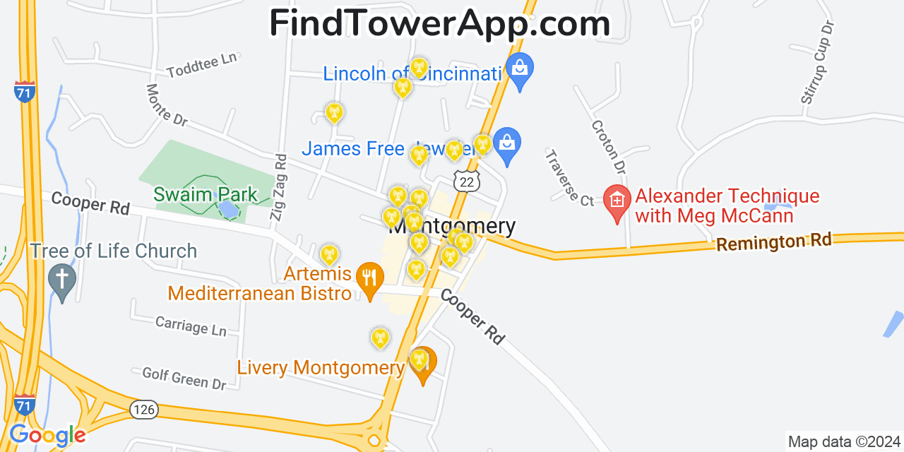 AT&T 4G/5G cell tower coverage map Montgomery, Ohio
