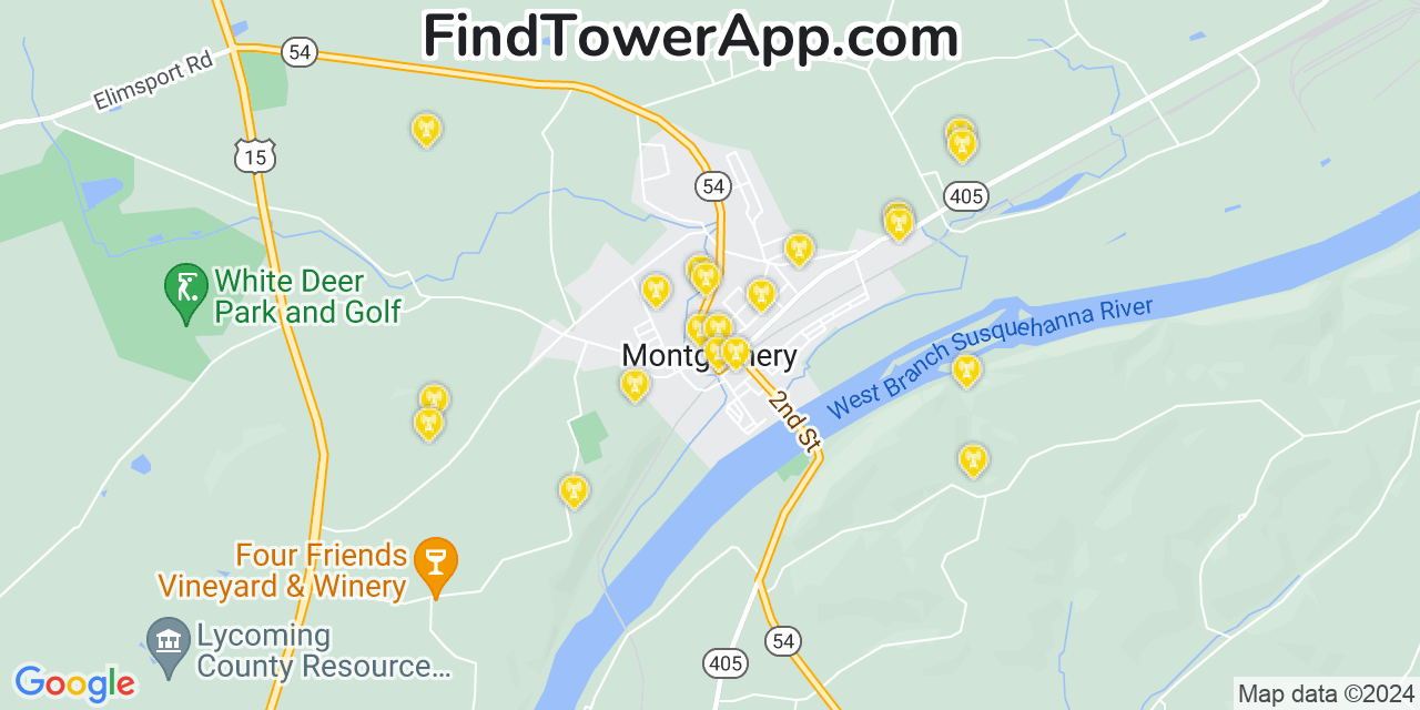 AT&T 4G/5G cell tower coverage map Montgomery, Pennsylvania