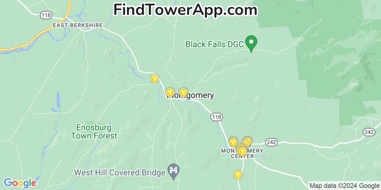 Verizon 4G/5G cell tower coverage map Montgomery, Vermont
