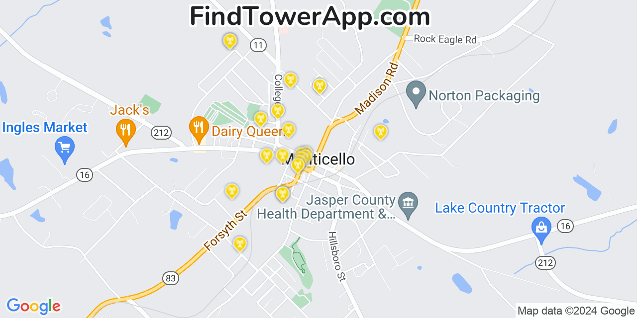 AT&T 4G/5G cell tower coverage map Monticello, Georgia