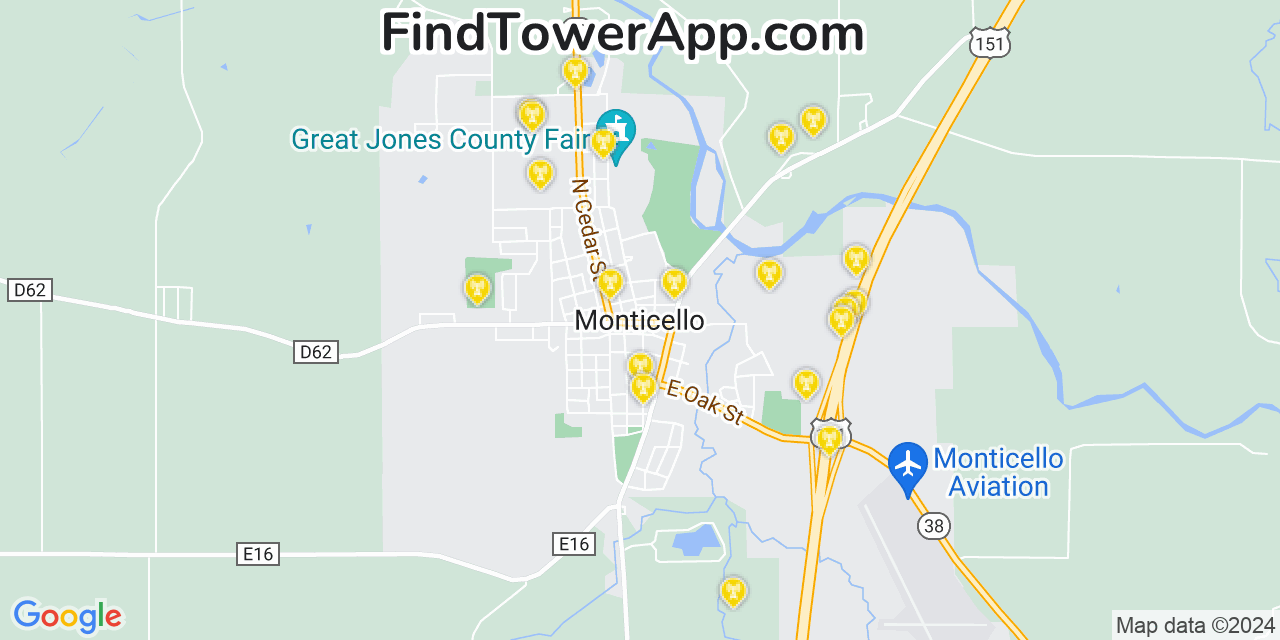 Verizon 4G/5G cell tower coverage map Monticello, Iowa