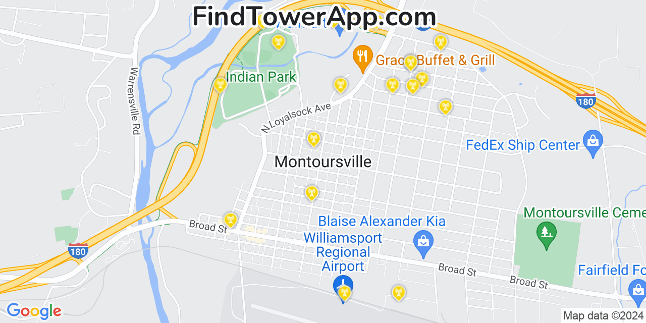 AT&T 4G/5G cell tower coverage map Montoursville, Pennsylvania