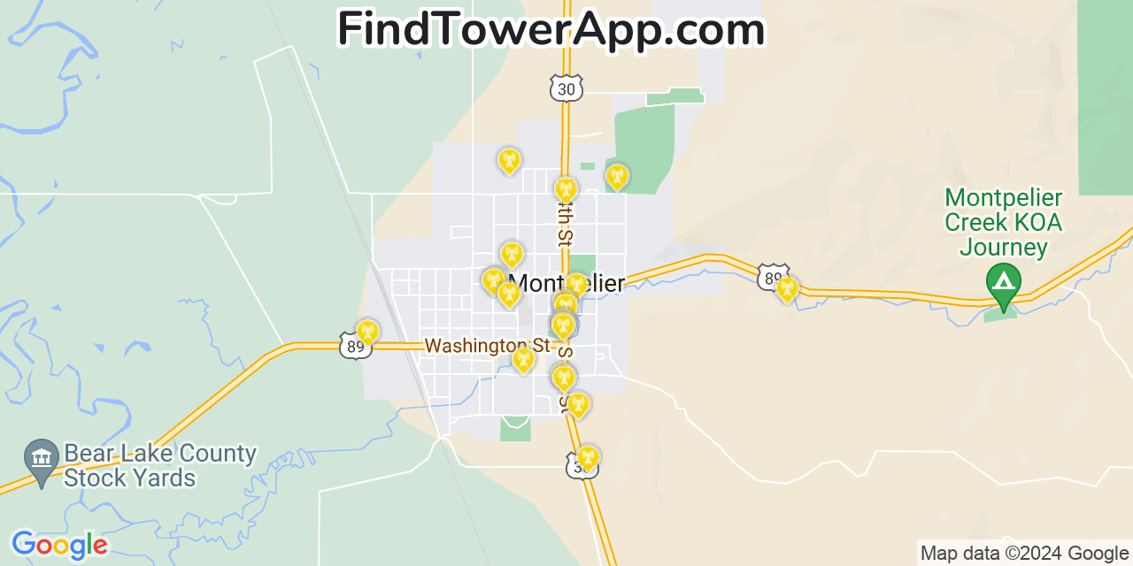 AT&T 4G/5G cell tower coverage map Montpelier, Idaho