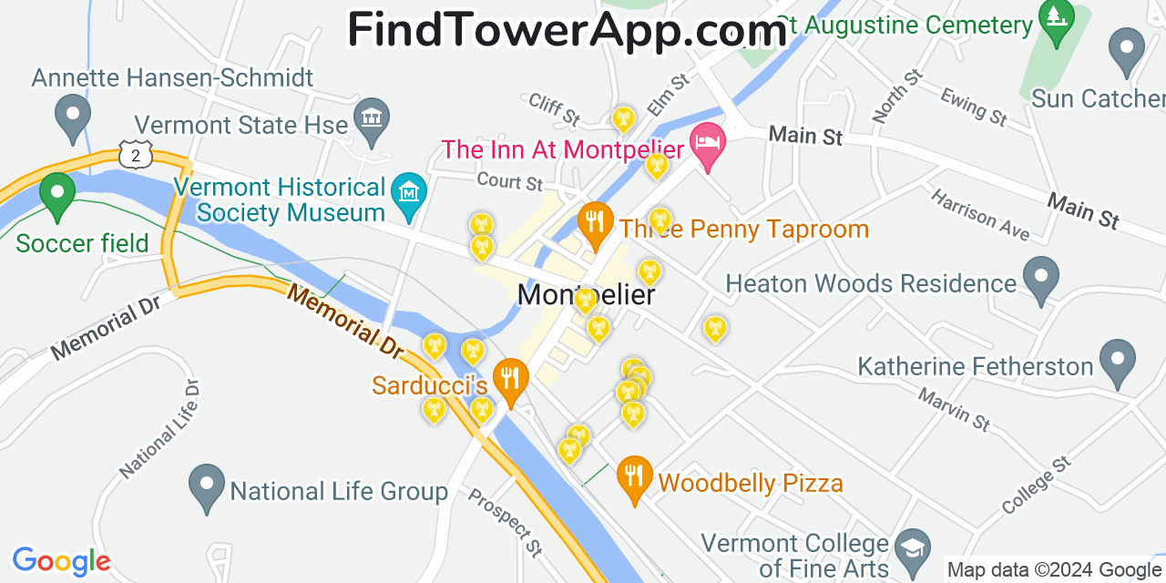 Verizon 4G/5G cell tower coverage map Montpelier, Vermont