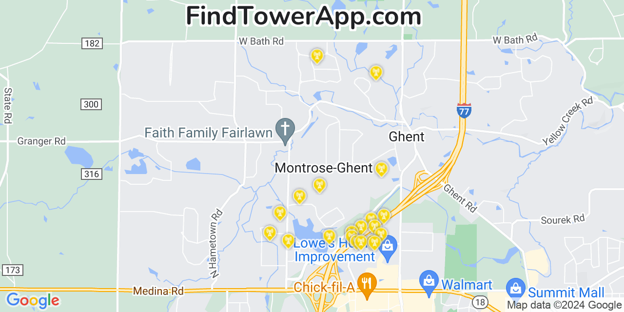 AT&T 4G/5G cell tower coverage map Montrose Ghent, Ohio