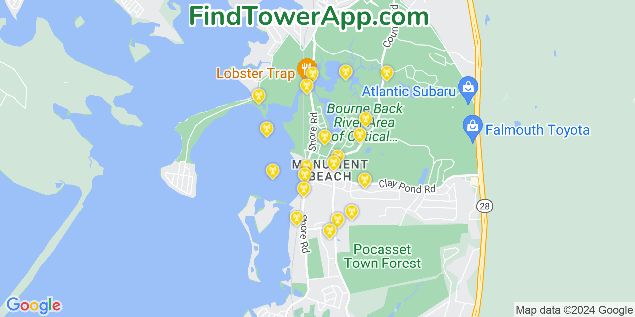 AT&T 4G/5G cell tower coverage map Monument Beach, Massachusetts