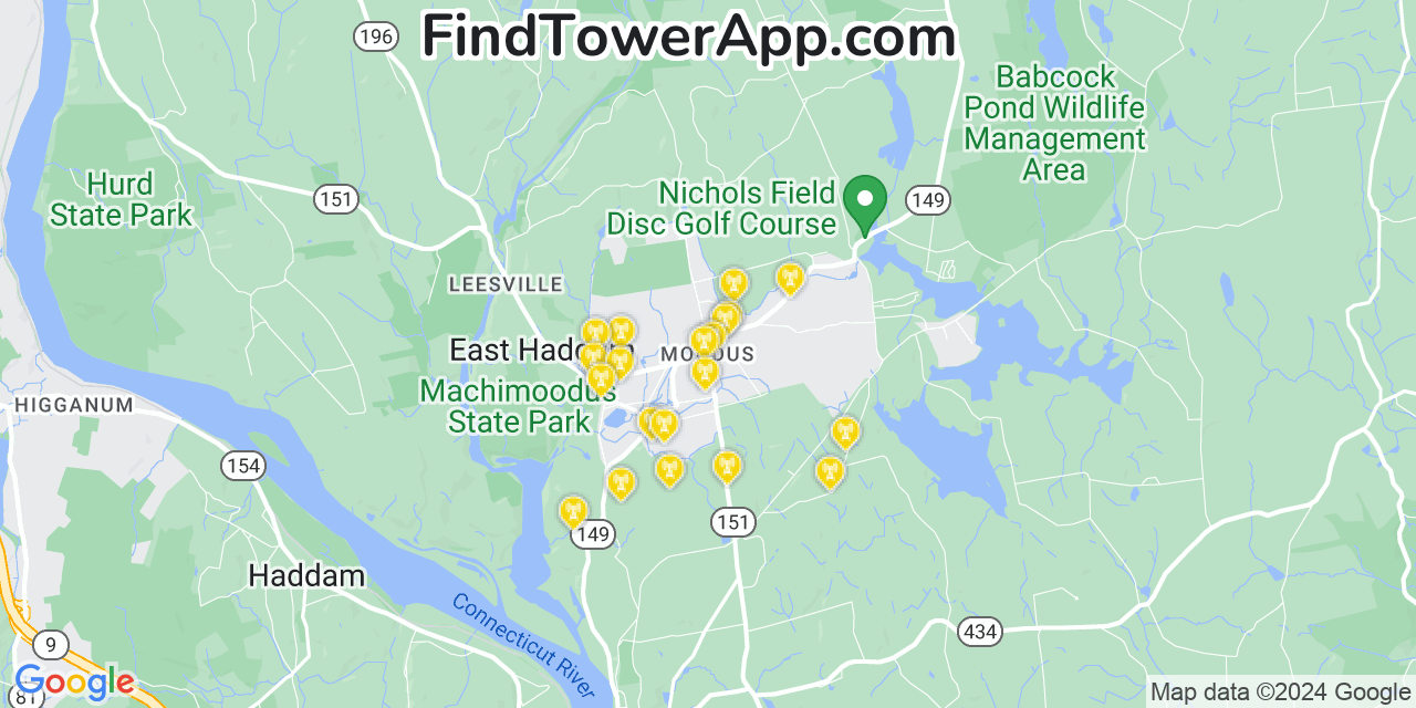AT&T 4G/5G cell tower coverage map Moodus, Connecticut