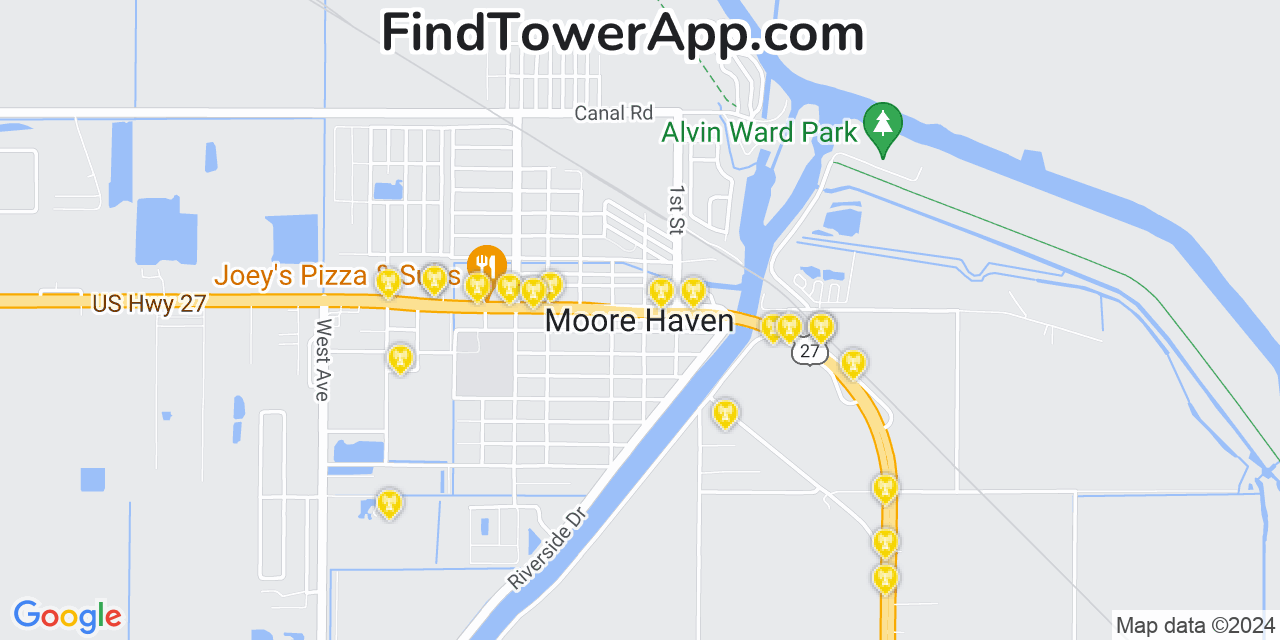 AT&T 4G/5G cell tower coverage map Moore Haven, Florida