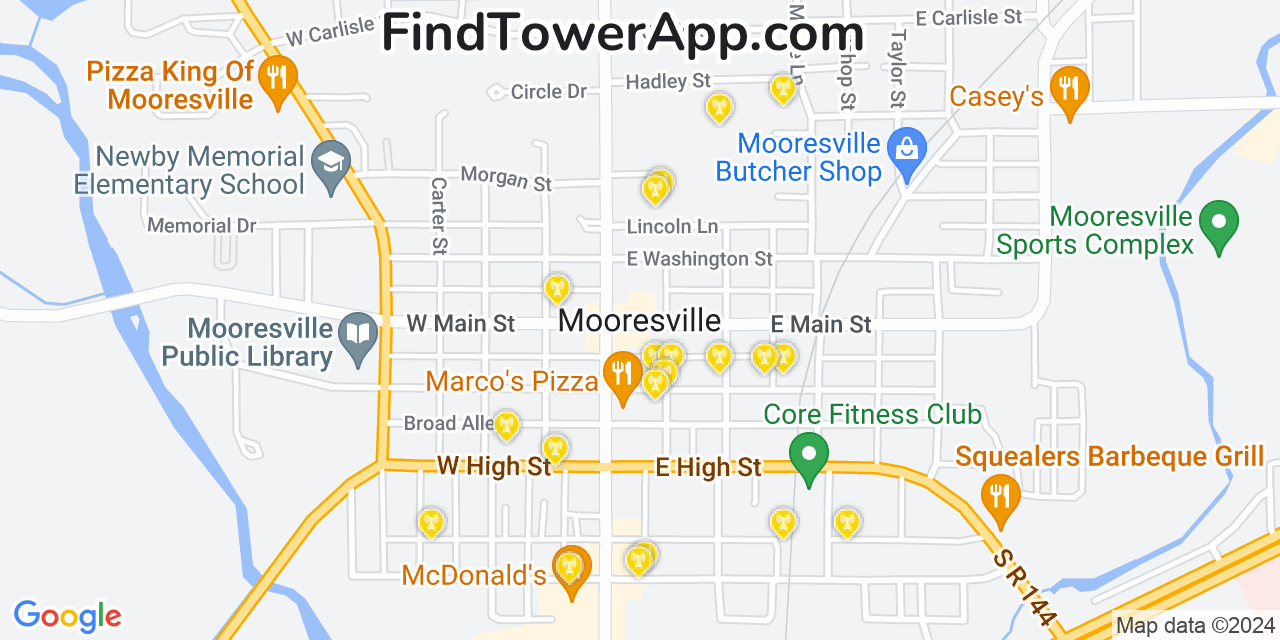 AT&T 4G/5G cell tower coverage map Mooresville, Indiana