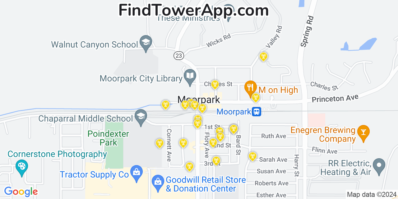 AT&T 4G/5G cell tower coverage map Moorpark, California