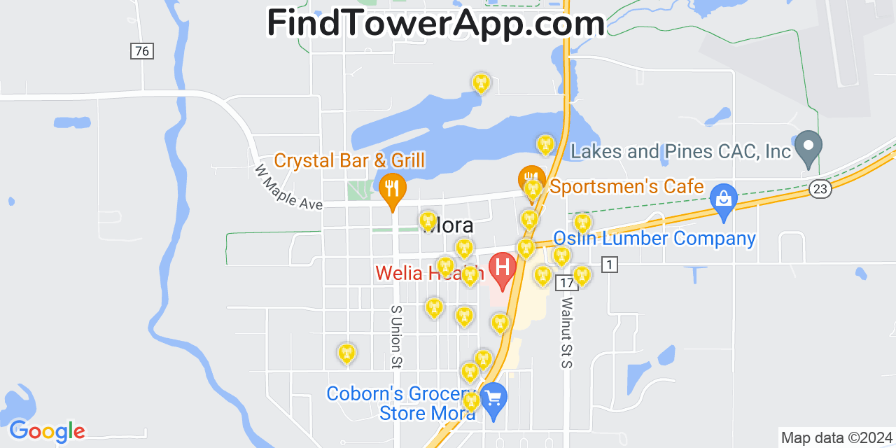 AT&T 4G/5G cell tower coverage map Mora, Minnesota