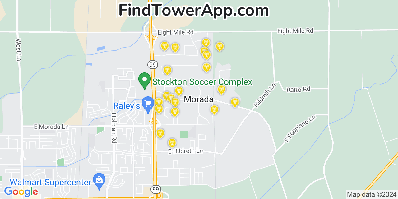 T-Mobile 4G/5G cell tower coverage map Morada, California
