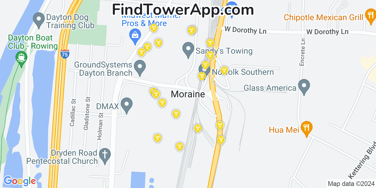 AT&T 4G/5G cell tower coverage map Moraine, Ohio