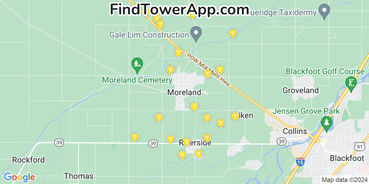 AT&T 4G/5G cell tower coverage map Moreland, Idaho