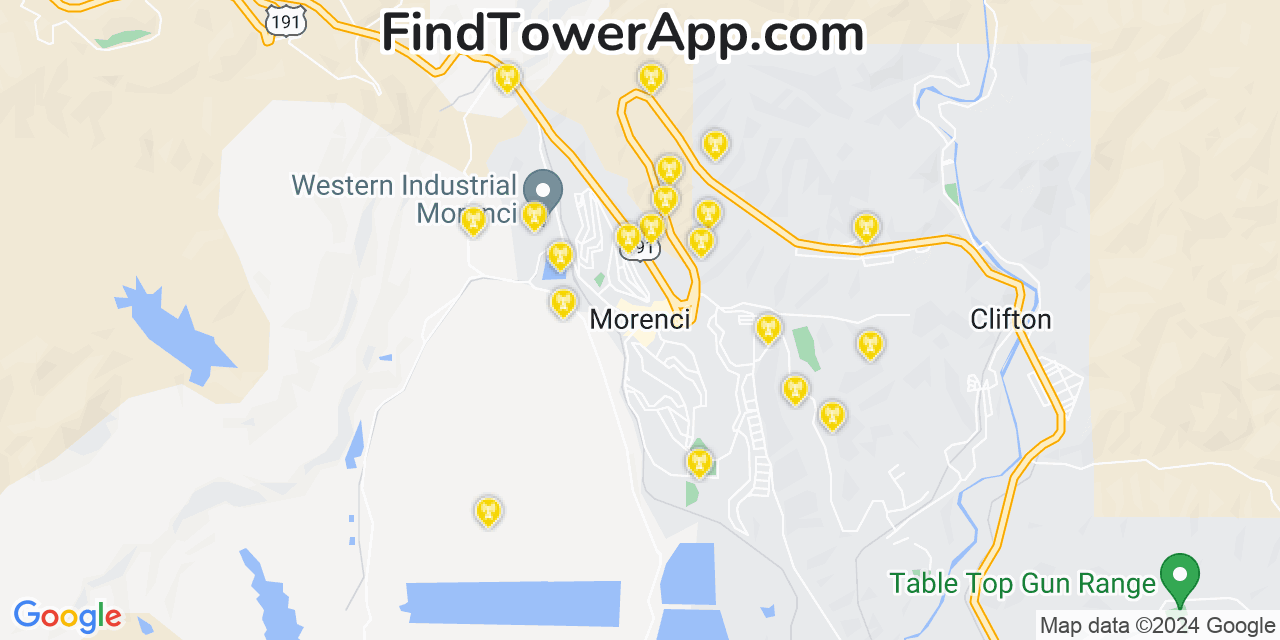 AT&T 4G/5G cell tower coverage map Morenci, Arizona