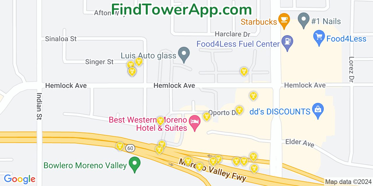 T-Mobile 4G/5G cell tower coverage map Moreno Valley, California