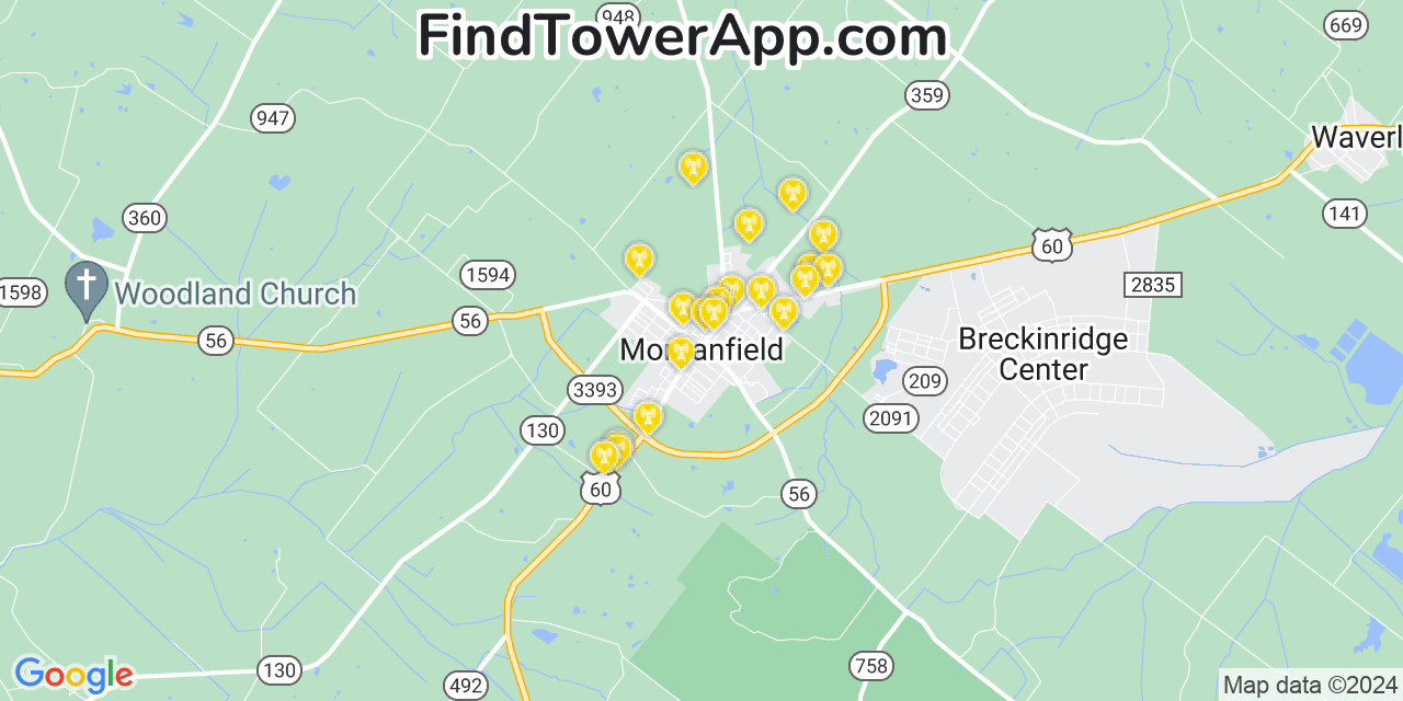 AT&T 4G/5G cell tower coverage map Morganfield, Kentucky