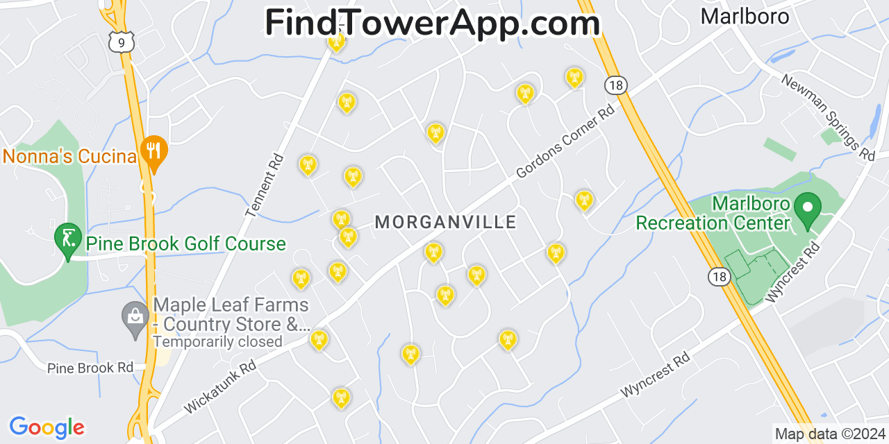 AT&T 4G/5G cell tower coverage map Morganville, New Jersey