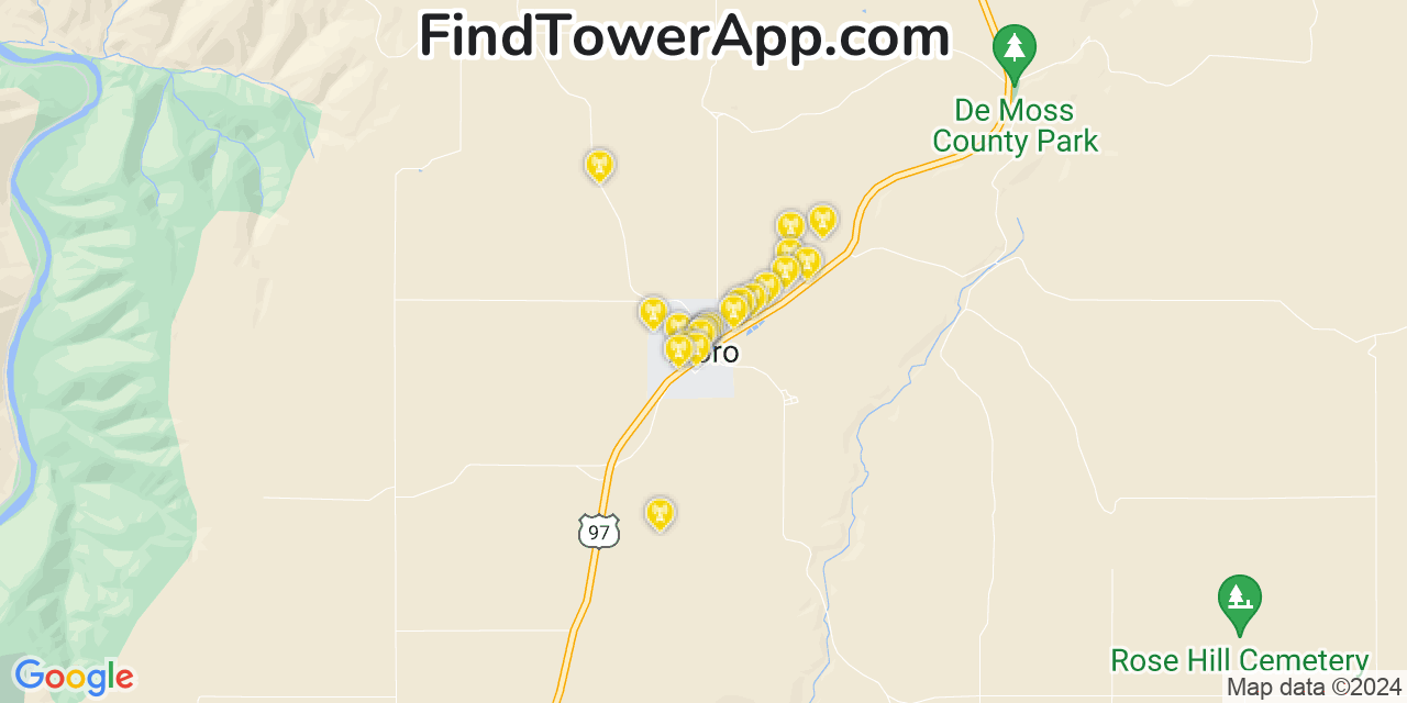 AT&T 4G/5G cell tower coverage map Moro, Oregon
