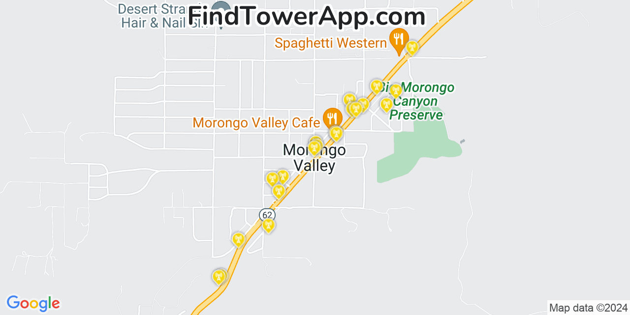 AT&T 4G/5G cell tower coverage map Morongo Valley, California