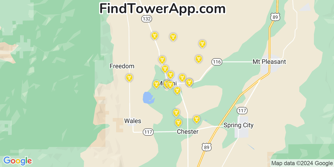 AT&T 4G/5G cell tower coverage map Moroni, Utah