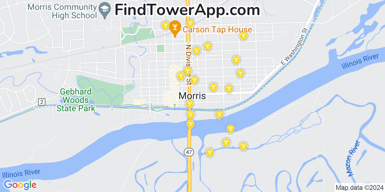AT&T 4G/5G cell tower coverage map Morris, Illinois
