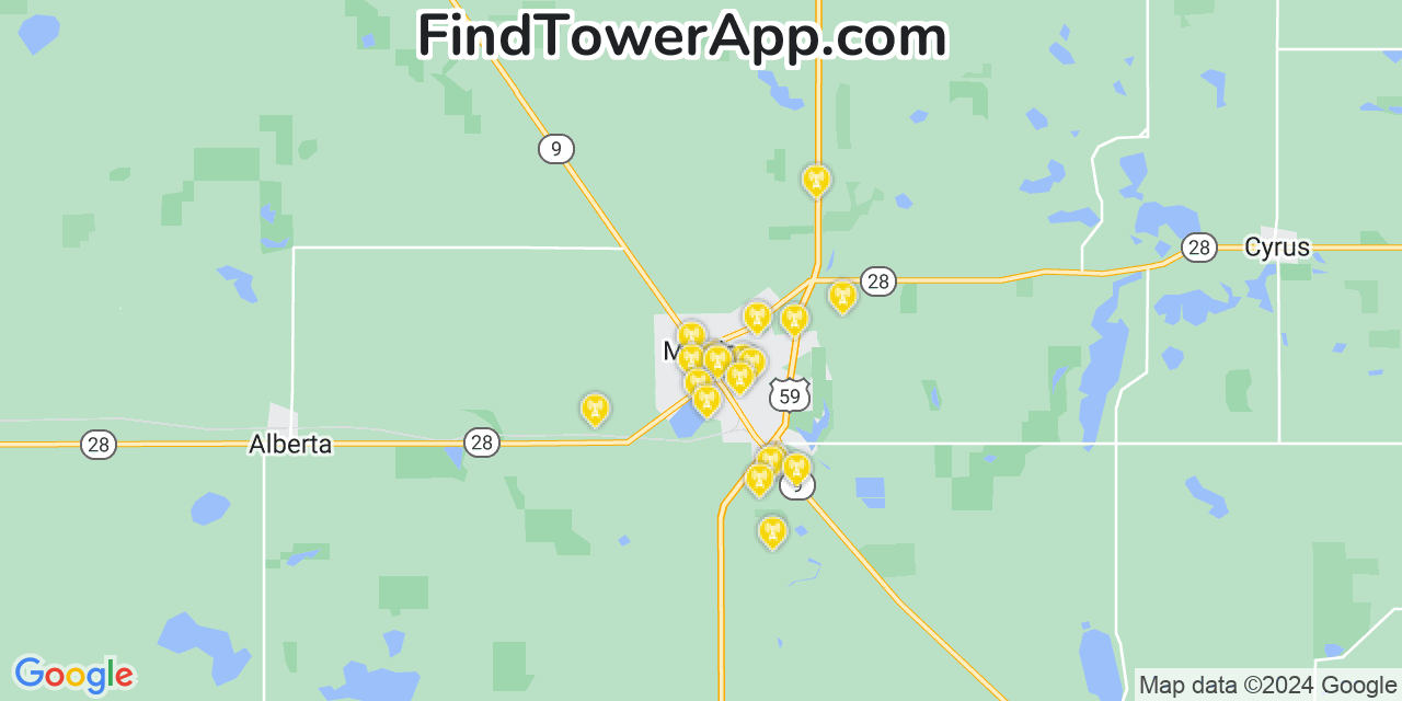 AT&T 4G/5G cell tower coverage map Morris, Minnesota