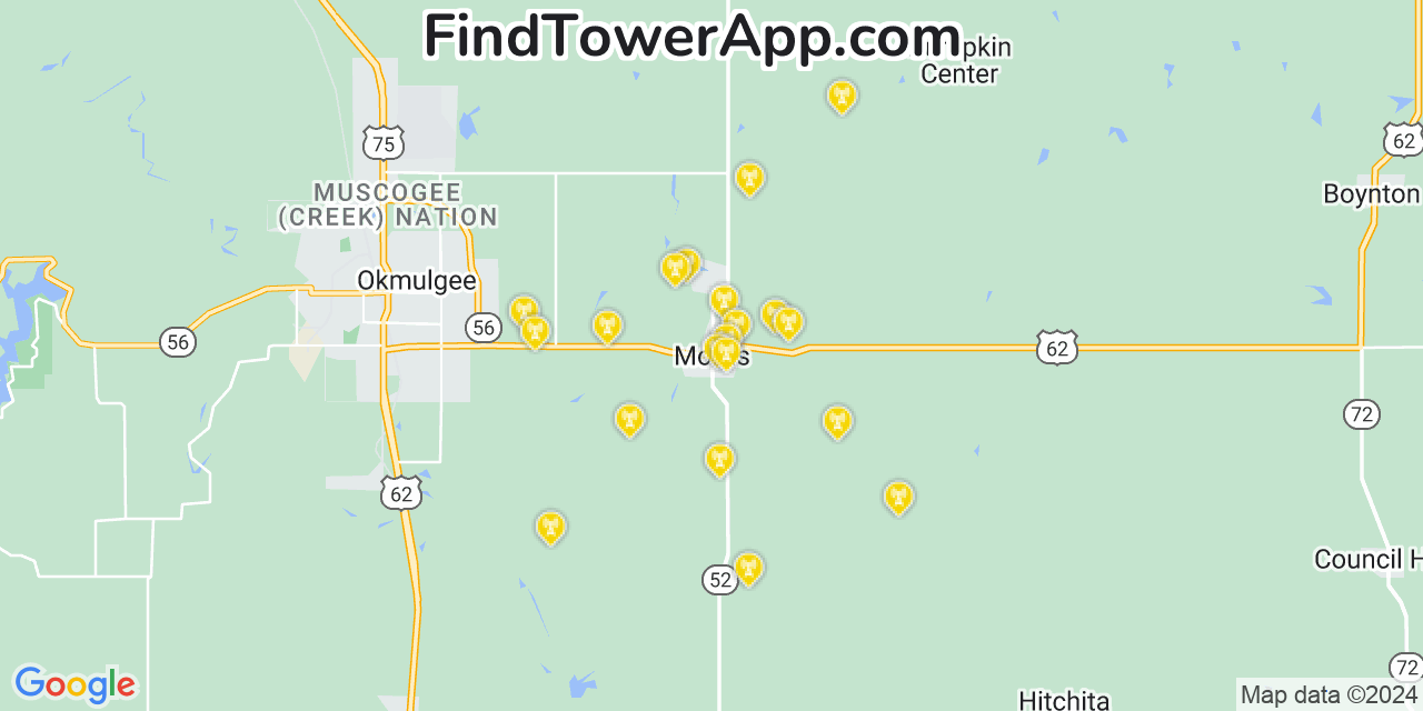 Verizon 4G/5G cell tower coverage map Morris, Oklahoma