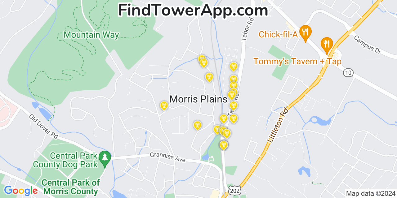 AT&T 4G/5G cell tower coverage map Morris Plains, New Jersey