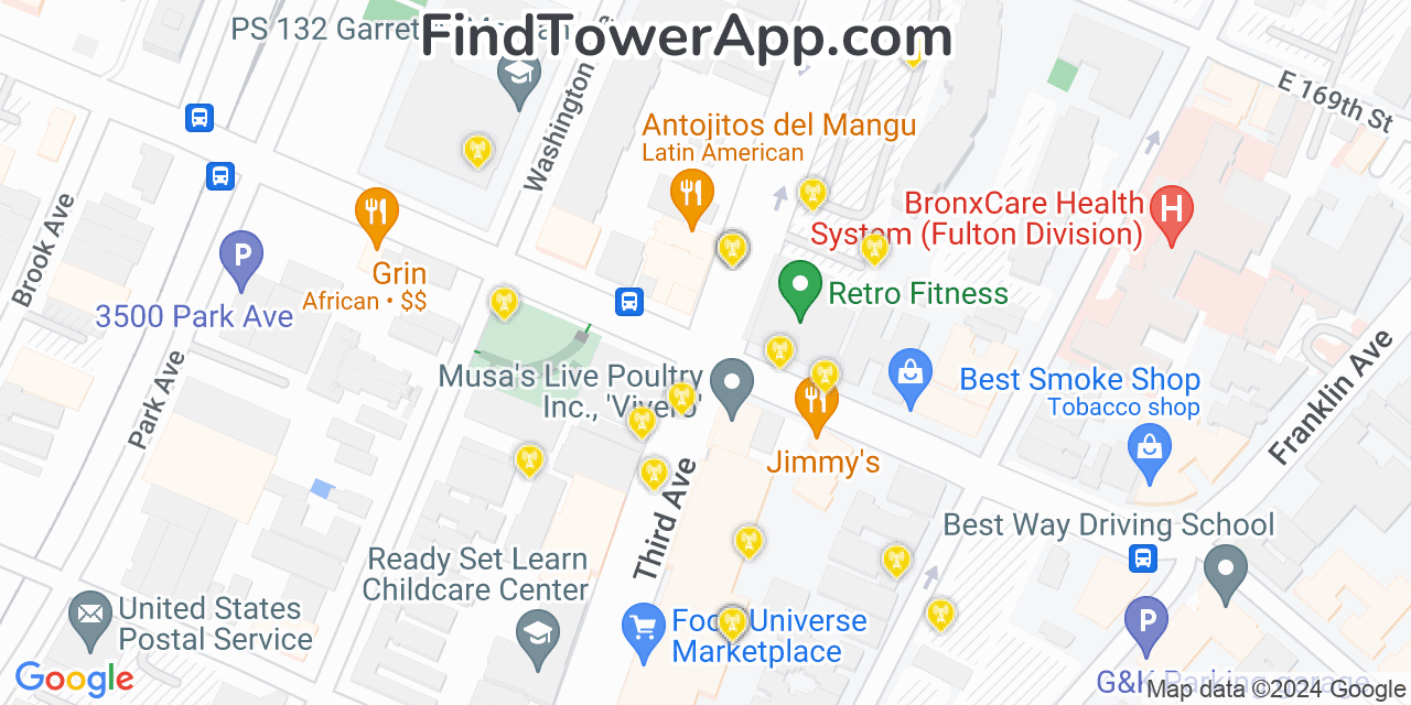 AT&T 4G/5G cell tower coverage map Morrisania, New York