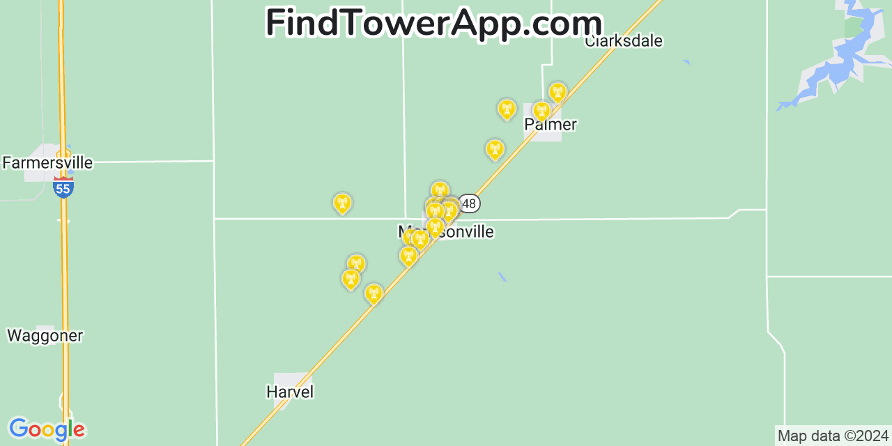 AT&T 4G/5G cell tower coverage map Morrisonville, Illinois