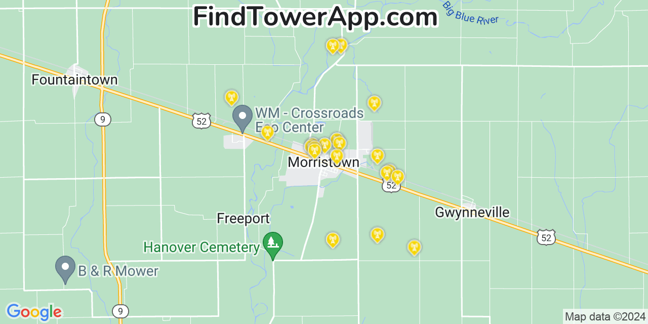 AT&T 4G/5G cell tower coverage map Morristown, Indiana