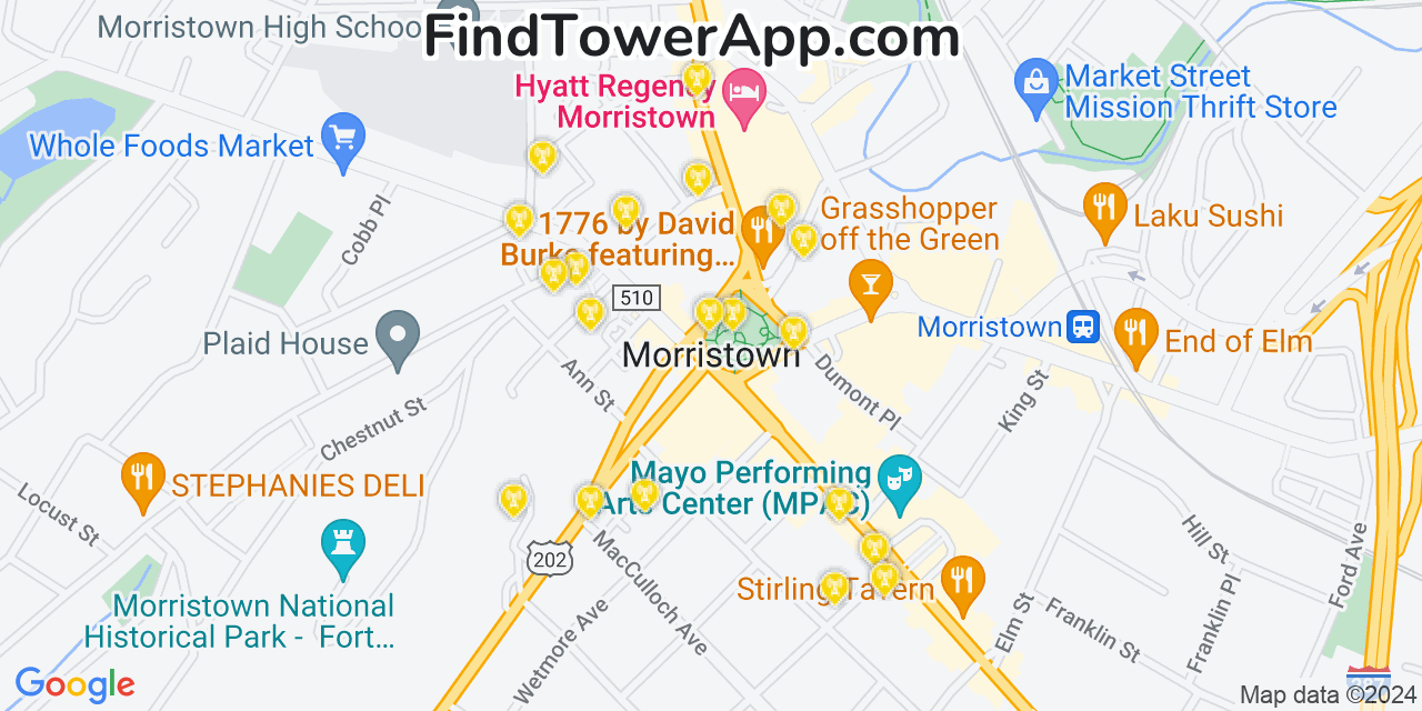 AT&T 4G/5G cell tower coverage map Morristown, New Jersey