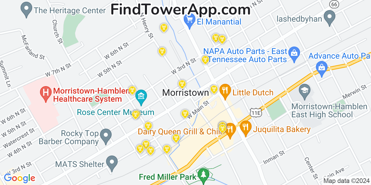 AT&T 4G/5G cell tower coverage map Morristown, Tennessee