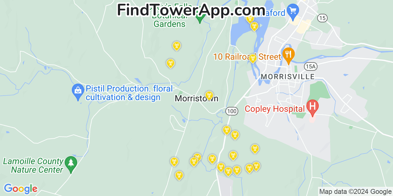 AT&T 4G/5G cell tower coverage map Morristown, Vermont