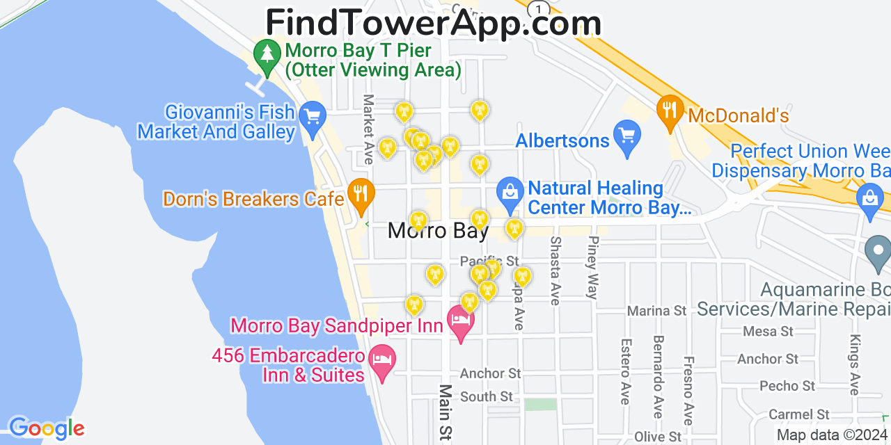 AT&T 4G/5G cell tower coverage map Morro Bay, California